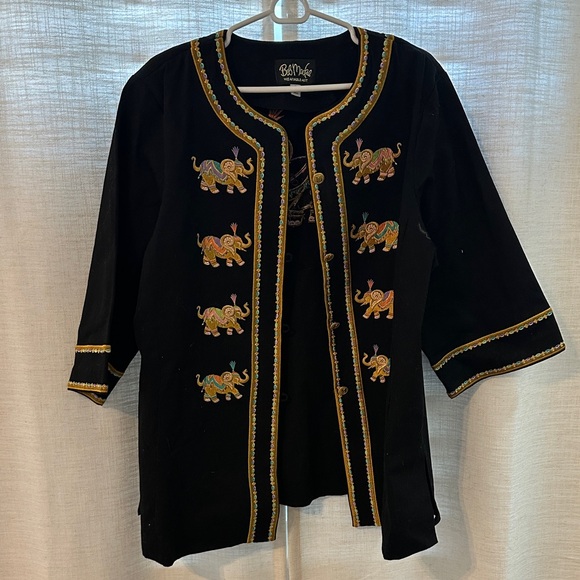 Bob Mackie Jackets & Blazers - Bob Mackie Black Blazer with Gold and Multicolor Elephant Embroidery